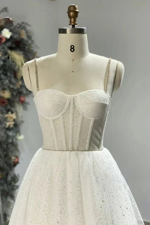 Spaghetti Straps Sparkly Bohemian Wedding Dress
