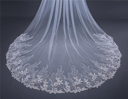 Vintage Long Tulle With Appliques Wedding Veil