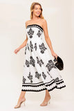 CAFE IN PARIS STRAPLESS MIDI DRESS IVORY BLACK