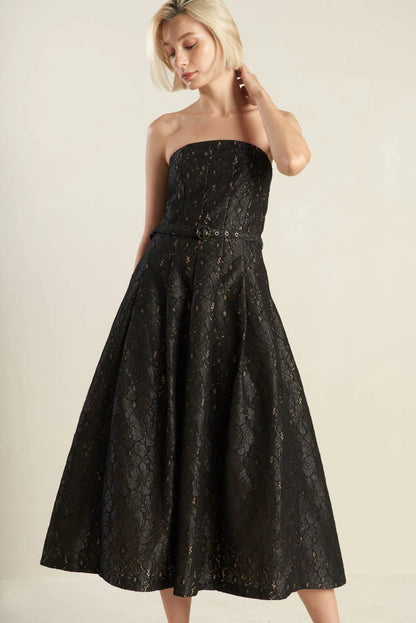 THE TRUTH IS STRAPLESS BLACK LACE MIDI DRESS FINAL SALE