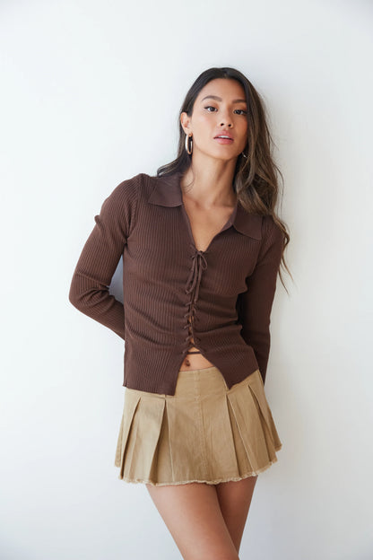 Aubree Lace Up Knit Top