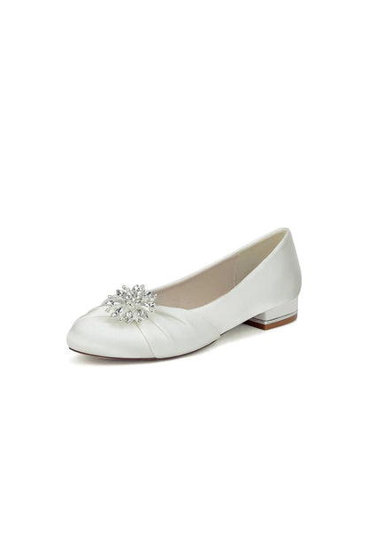 Navy Blue Flat Shoes with Crystal Flower Decoration