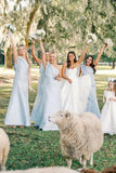 One Shoulder Stretch Matte Satin Sheath Long Bridesmaid Dresses