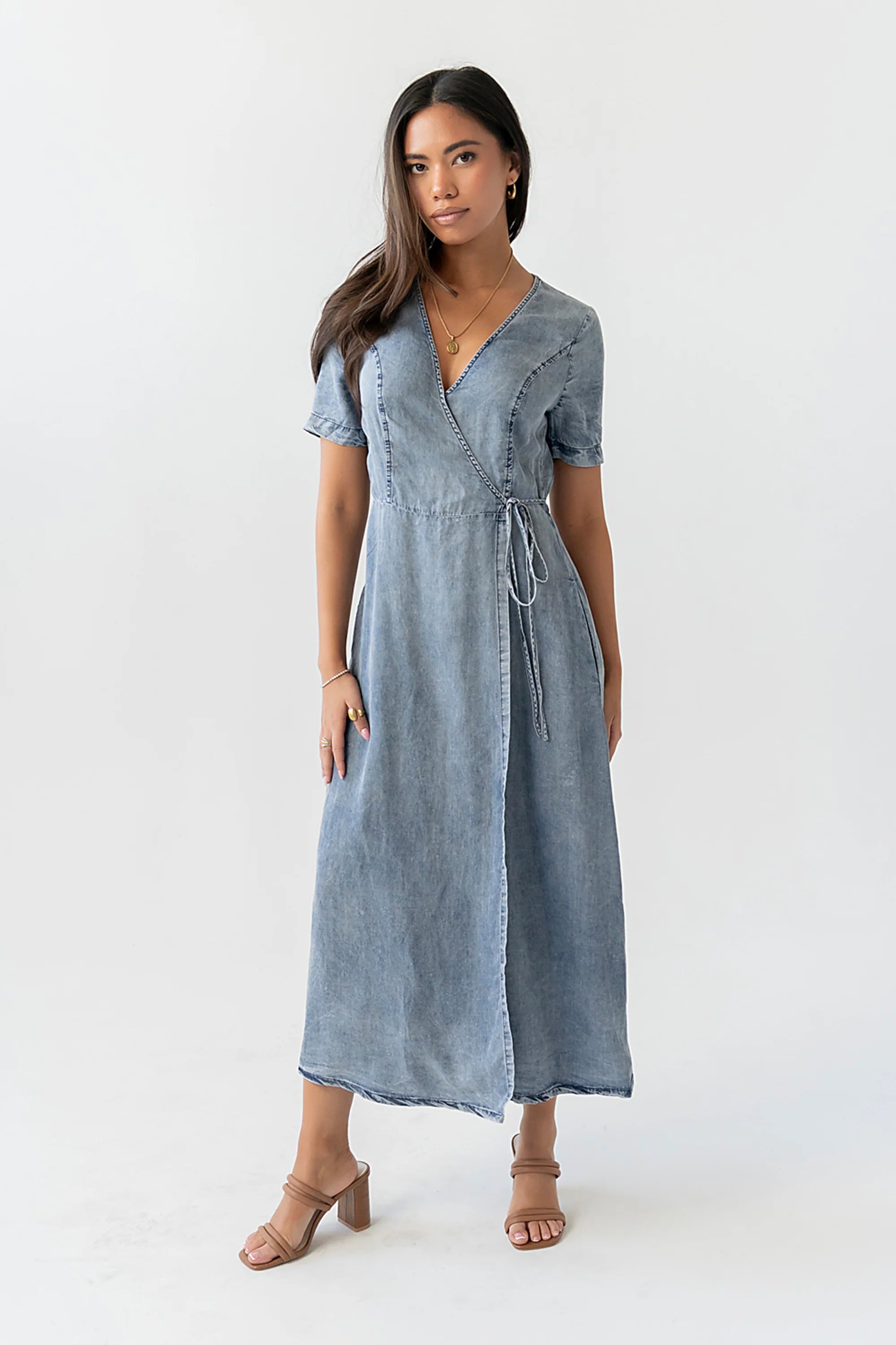 Tatum Denim Wrap Midi Dress