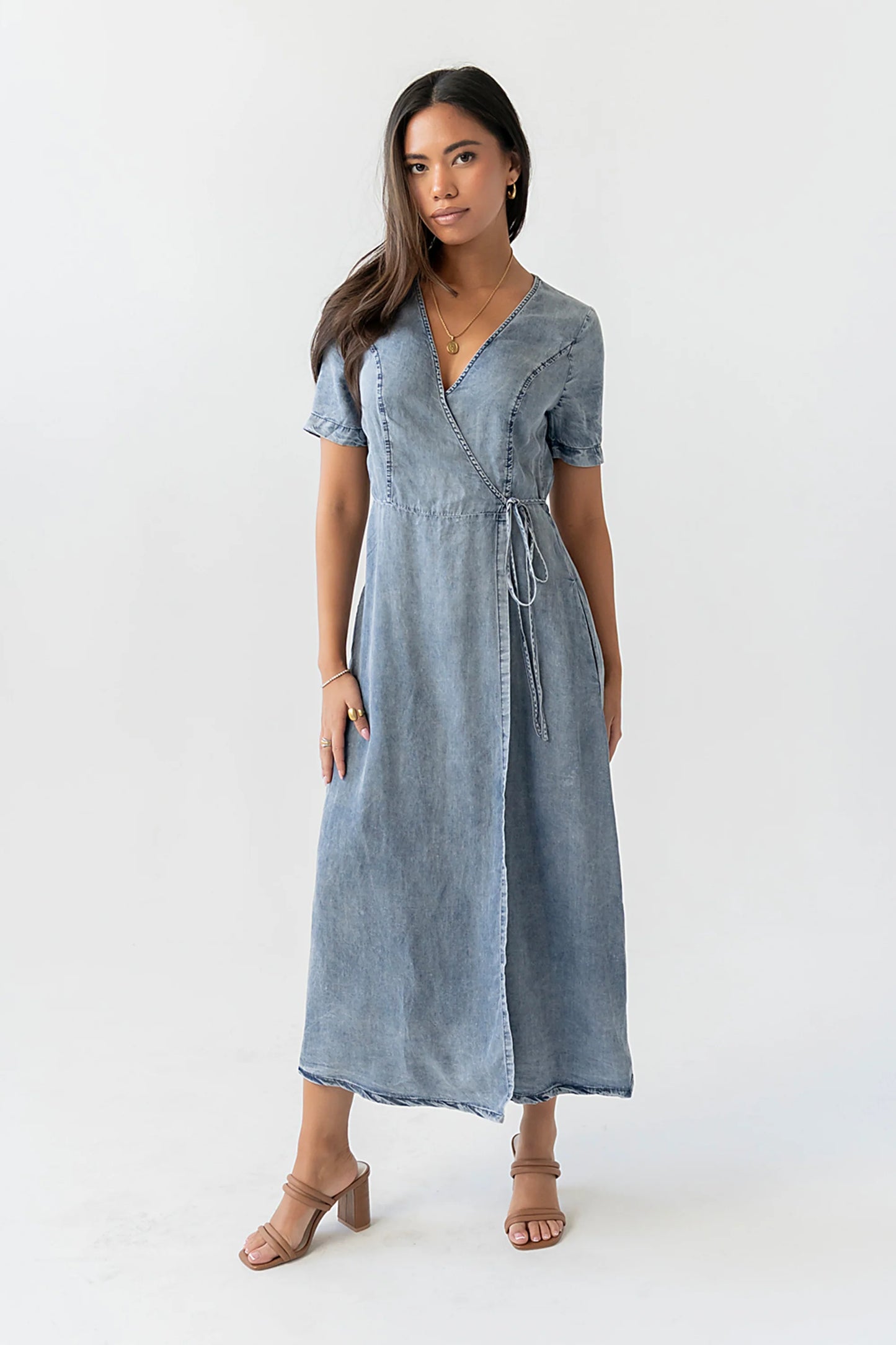 Tatum Denim Wrap Midi Dress