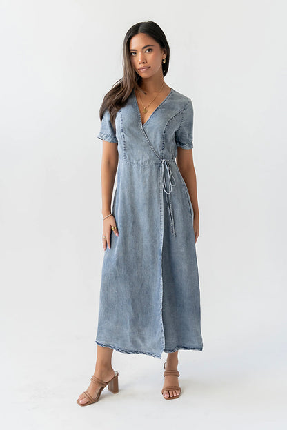 Tatum Denim Wrap Midi Dress