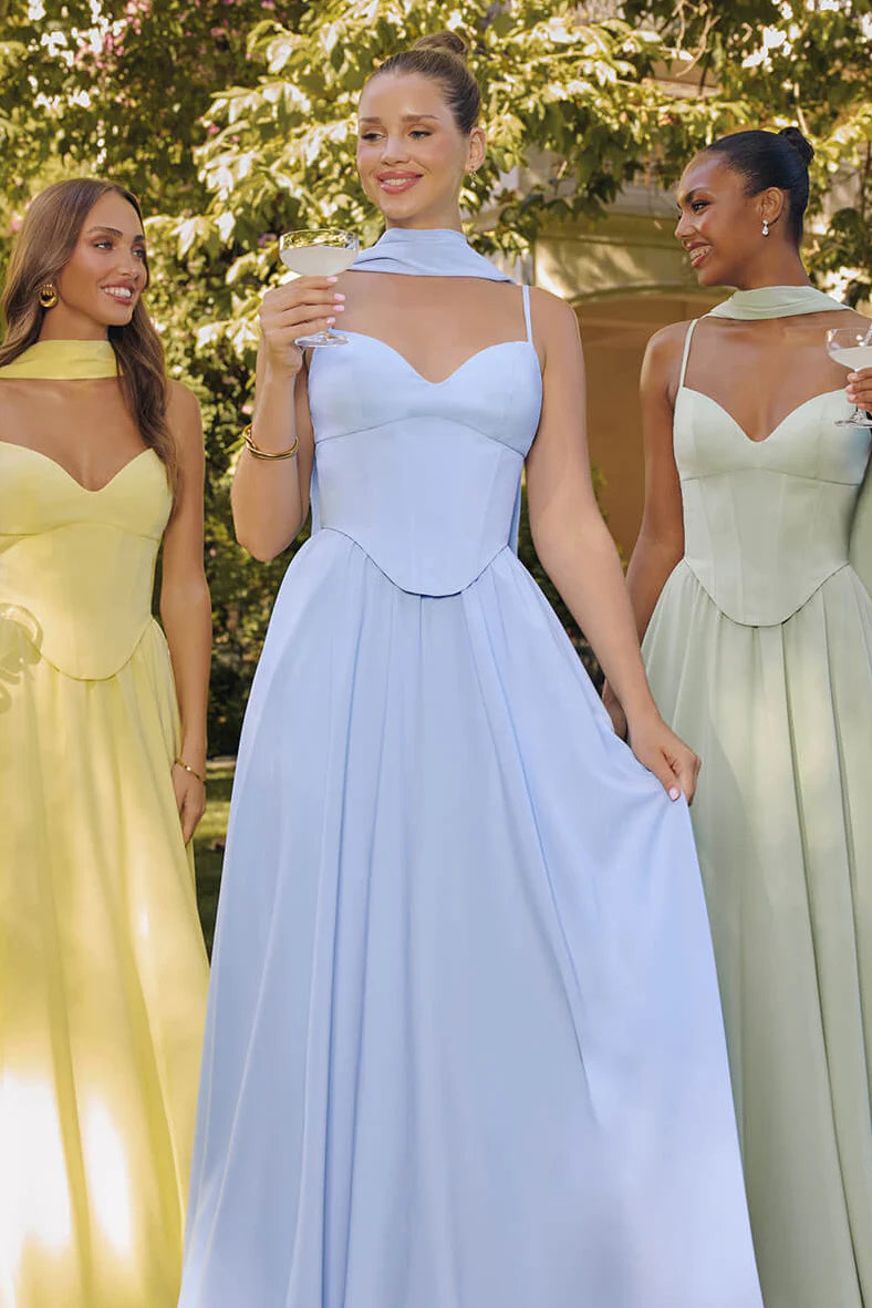 EFFIE GOWN A LINE CHIFFON DRESS WITH SCARF