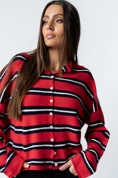 Mariah Striped Cardigan in Red FINAL SALE