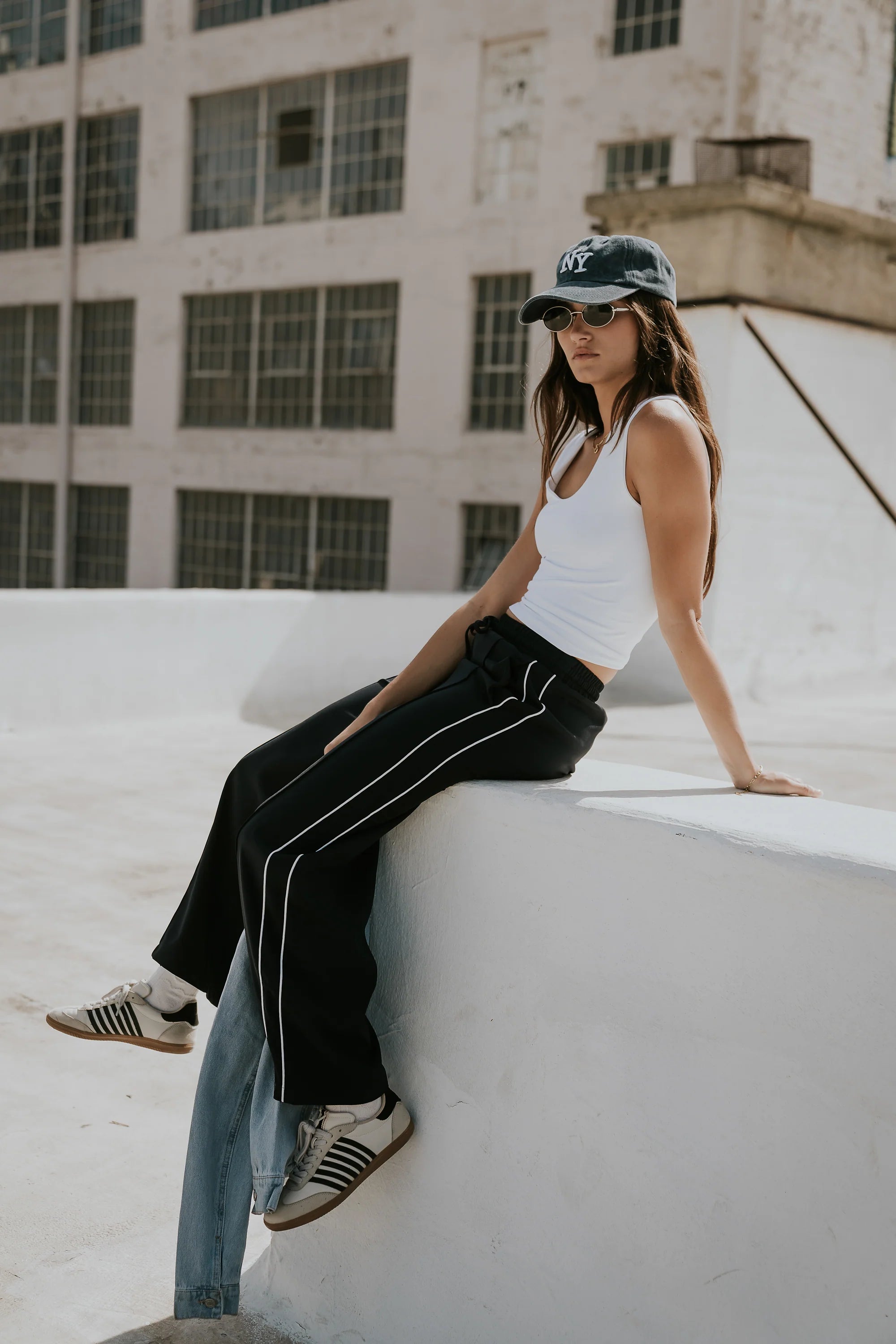 Emily Striped Wide Leg Pants in Navy