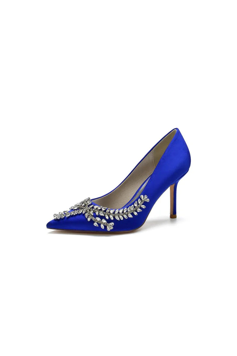 Cocktail Pointed Toe Crystal Satin High Heels
