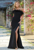 Sochi Gown Black Feather Trim Evening Dress