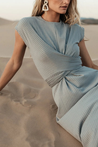 Vaeda Ribbed Tie Dress in Slate Blue FINAL SALE