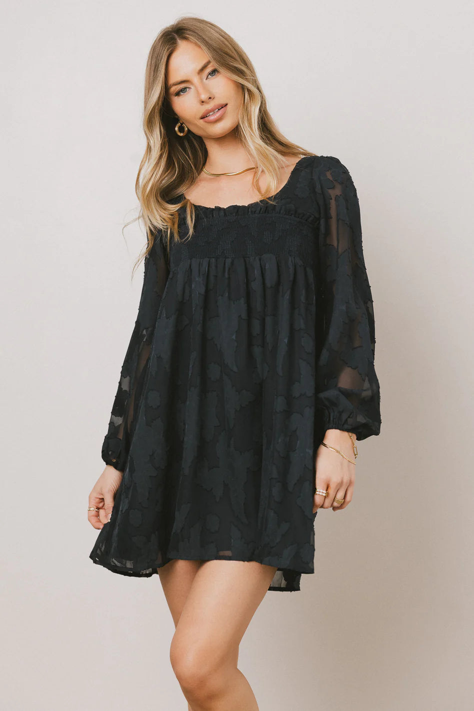 Miles Smocked Mini Dress in Navy FINAL SALE