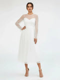 Elegant A Line Long Sleeve Tea Length Wedding Dresses
