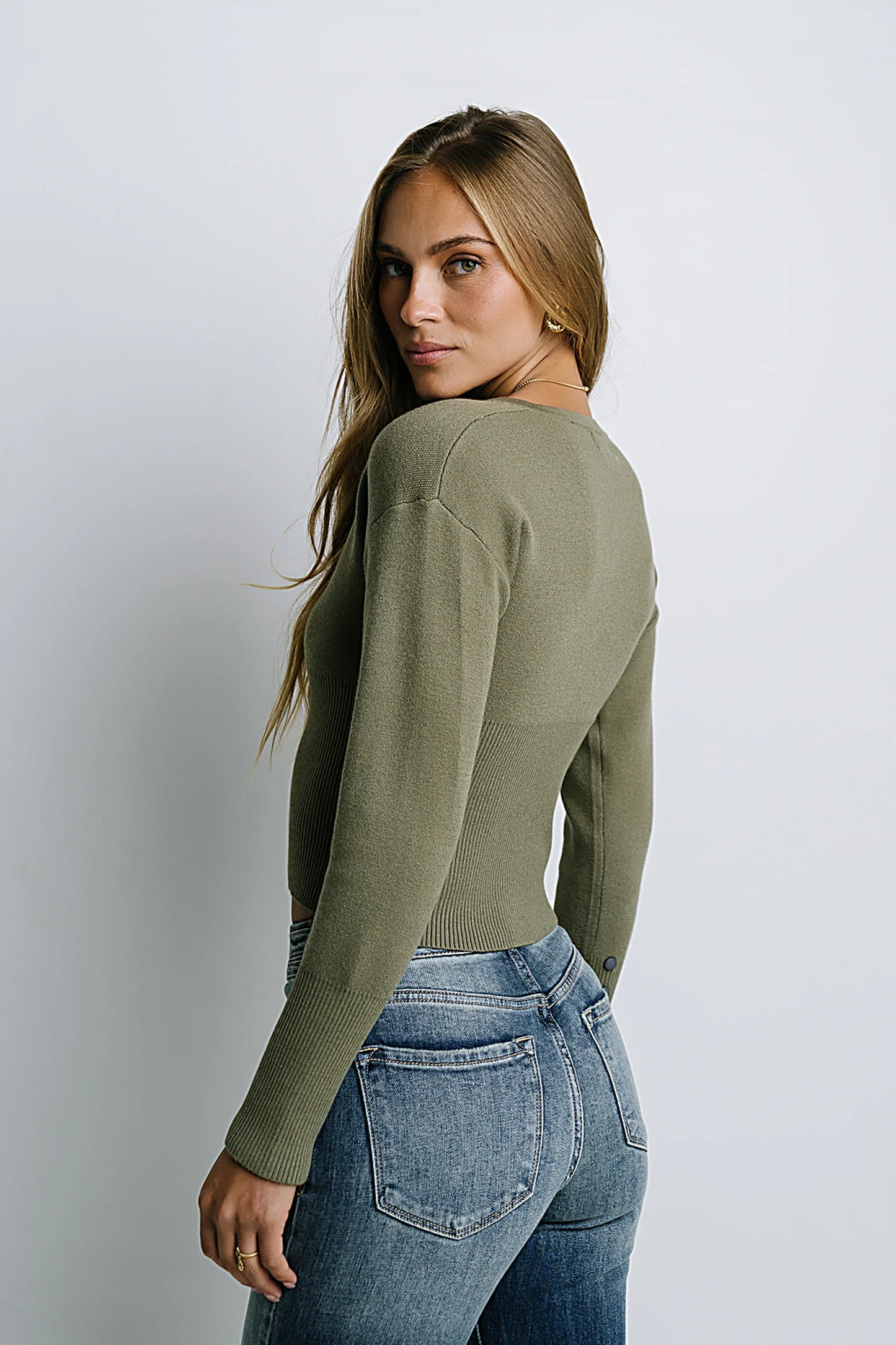 Julia Ribbed Cardigan in Olive FINAL SALE