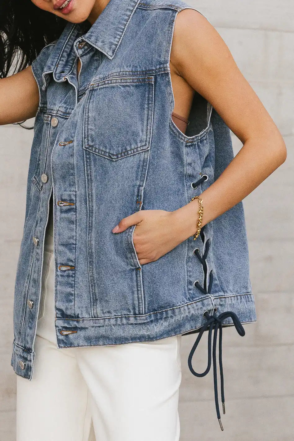 Stephie Lace Up Denim Vest FINAL SALE