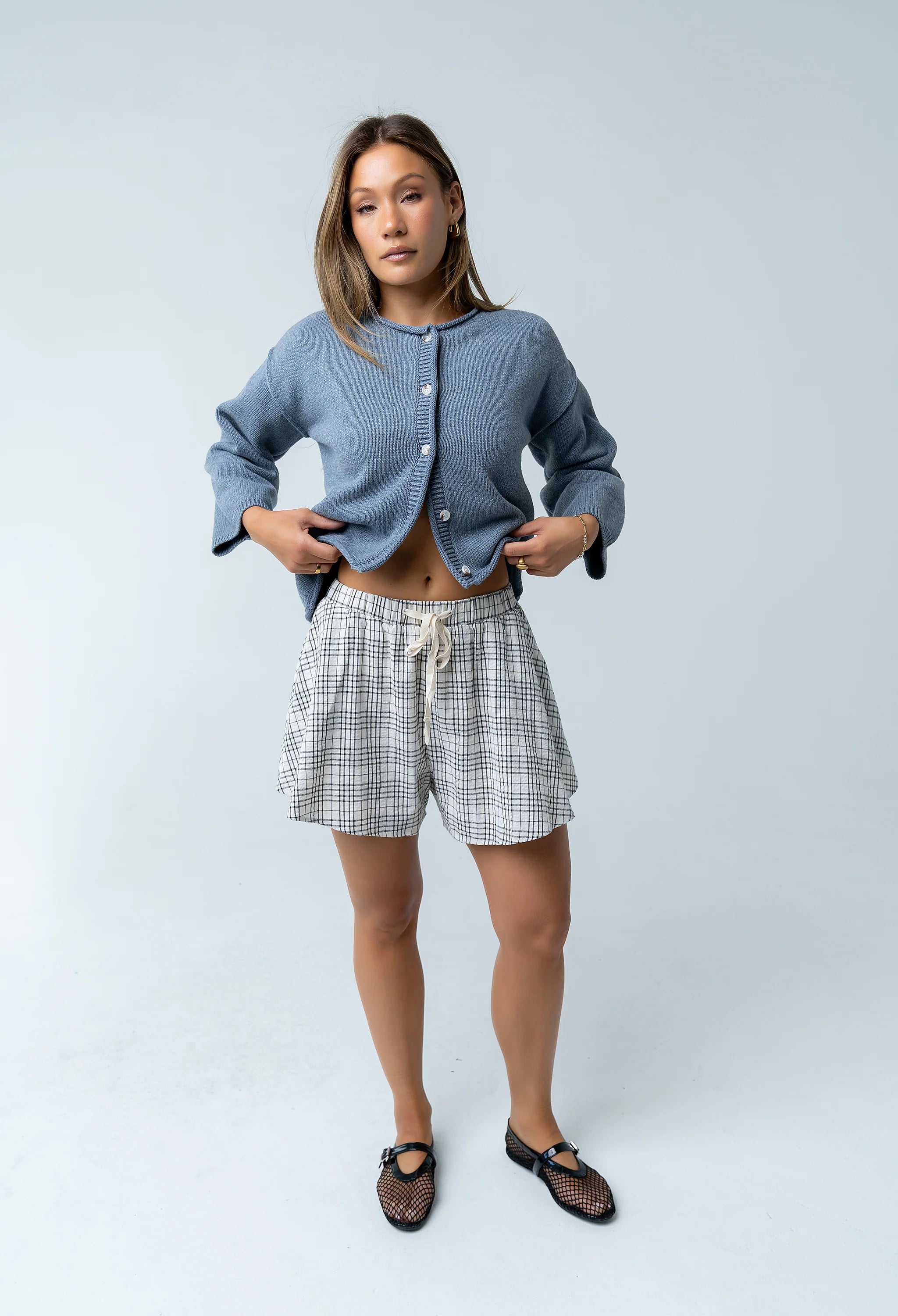 Katherine Plaid Shorts in Black