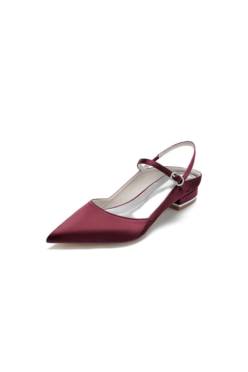 Satin Pointed Toe Buckle Kitten Heels