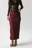 Tory Satin Maxi Skirt in Burgundy