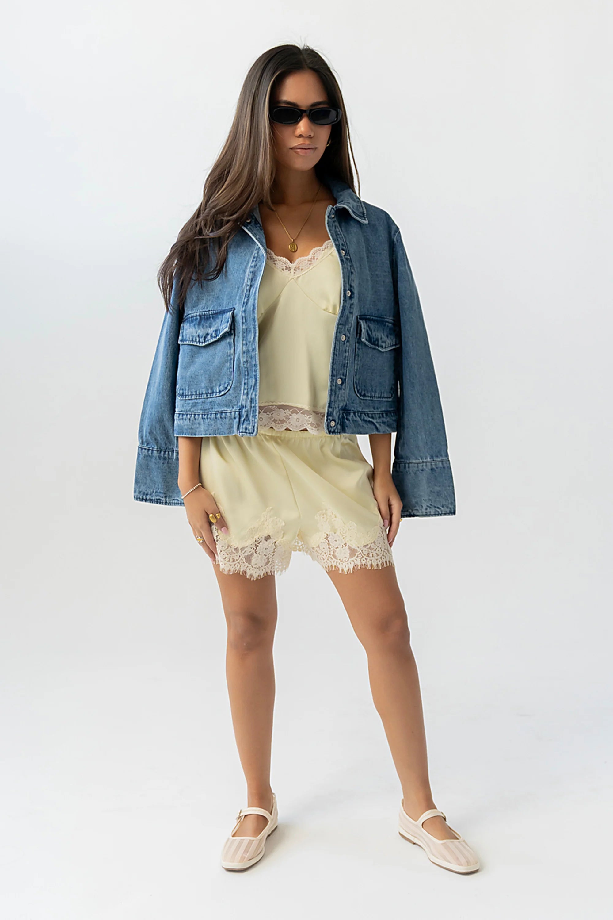 Bricelyn Lace Trim Satin Shorts