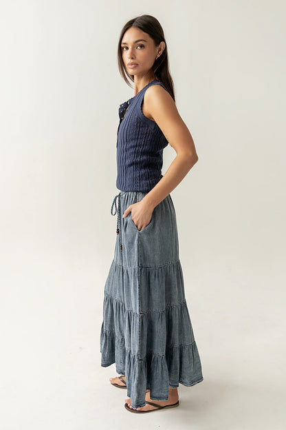 Lina Pointelle Knit Tank in Navy