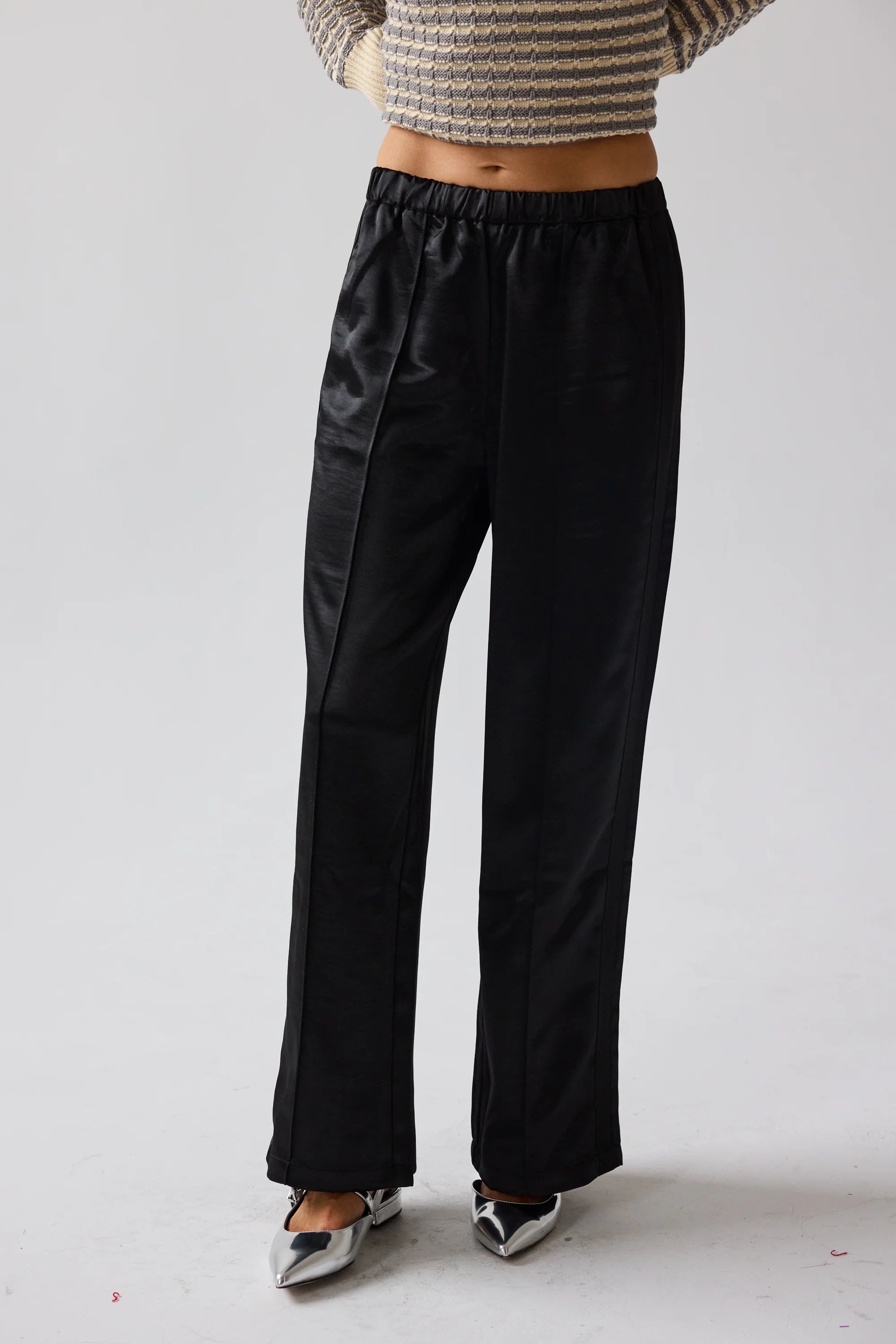 Gemma Satin Wide Leg Pants in Black FINAL SALE