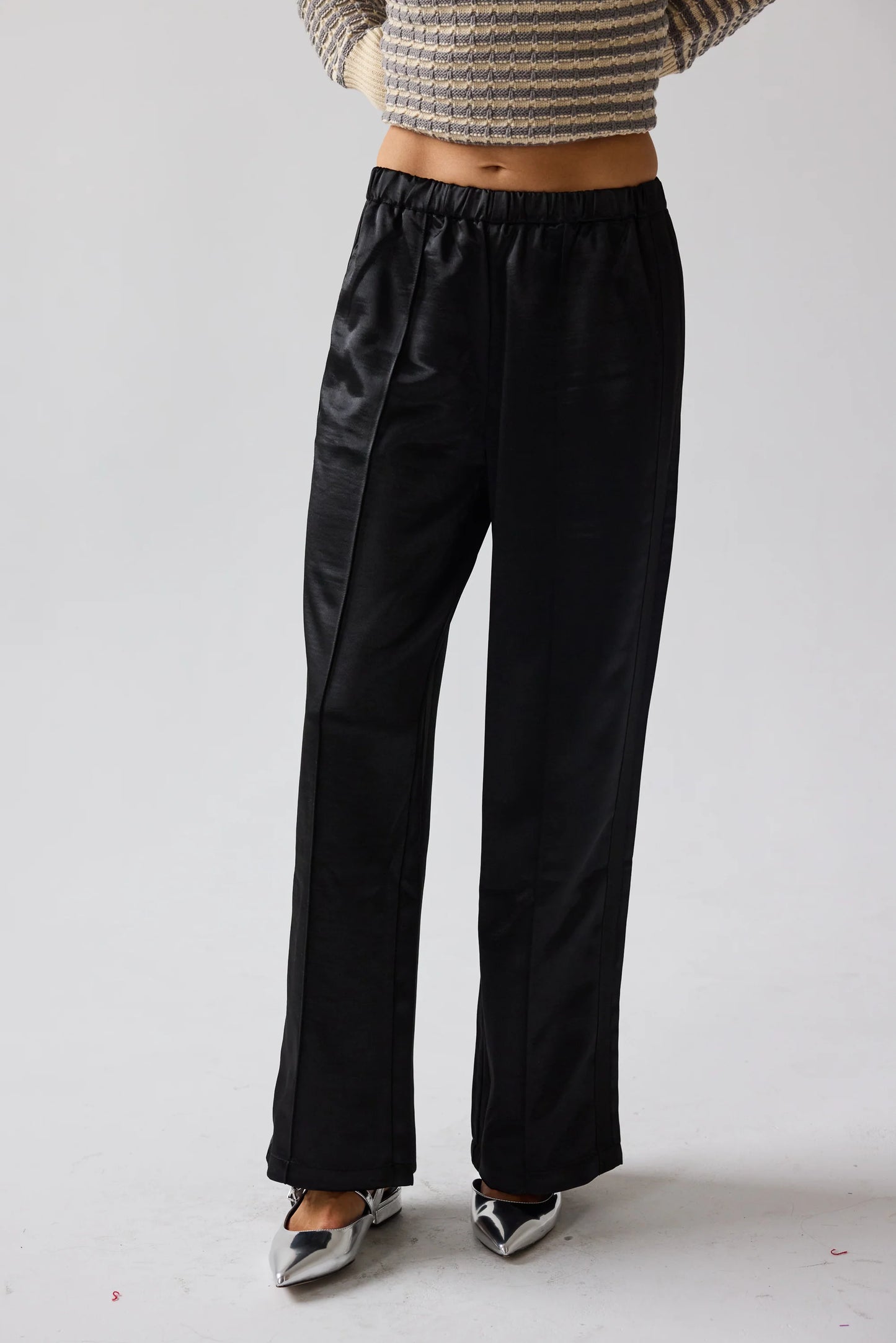 Gemma Satin Wide Leg Pants in Black FINAL SALE