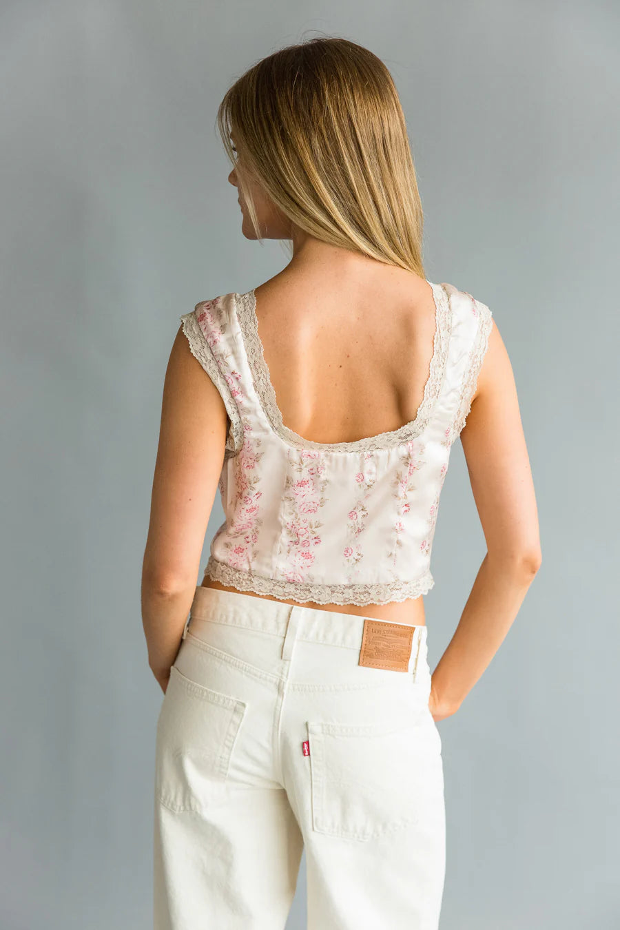 Kaeli Lace Trim Floral Satin Top