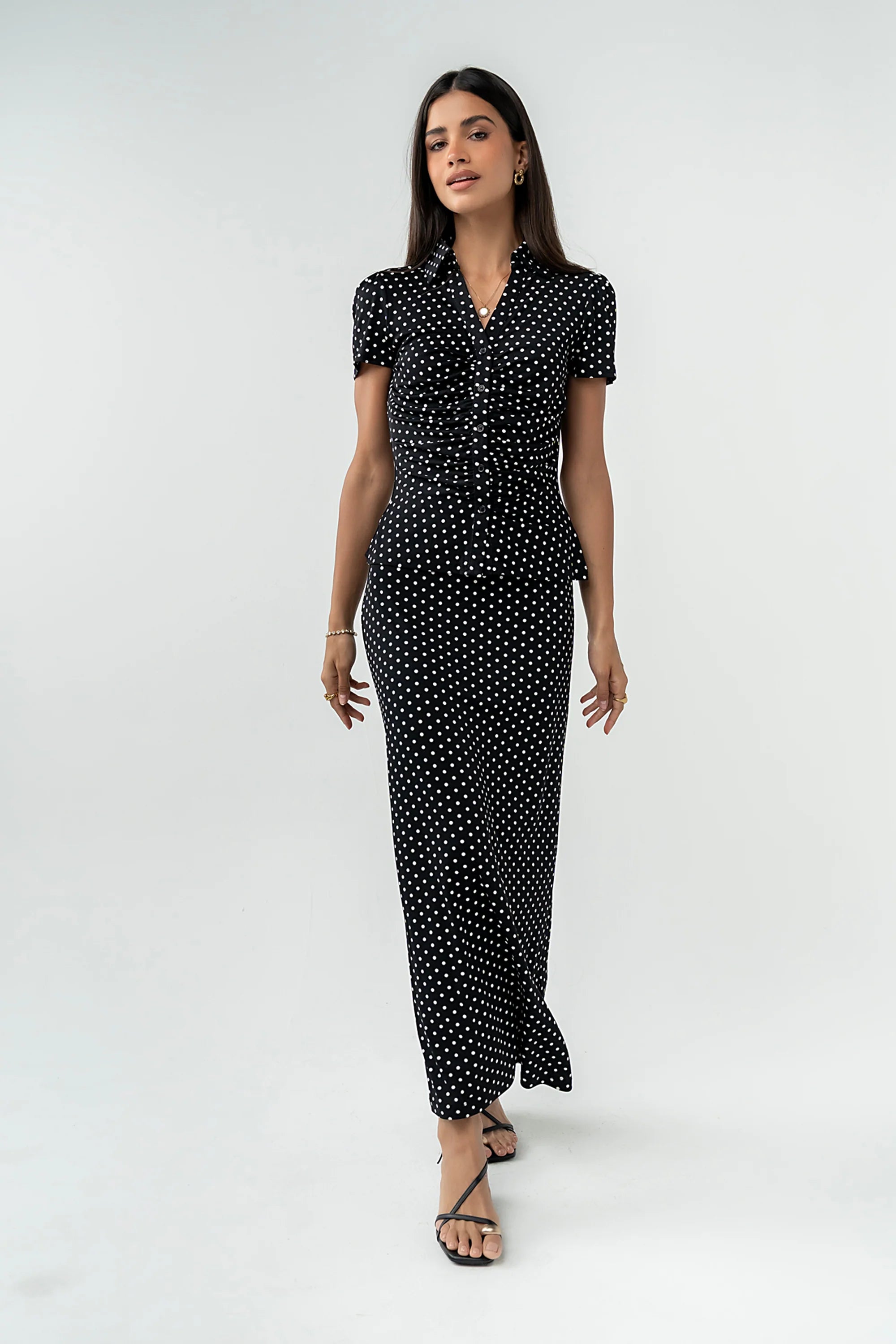 Malia Polka Dot Collared Blouse