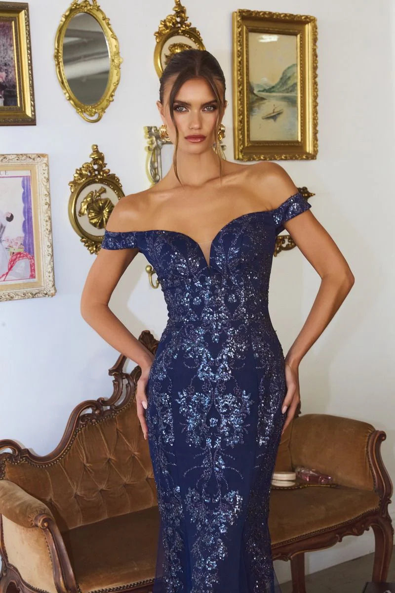 HELENA GOWN Off Shoulder Sequin Glitter Dress