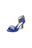 Rhinestone Open Toe Buckle Strap Chunky Heels