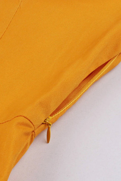Yellow Swing V Neck Vintage Dress With Short Sleeves
