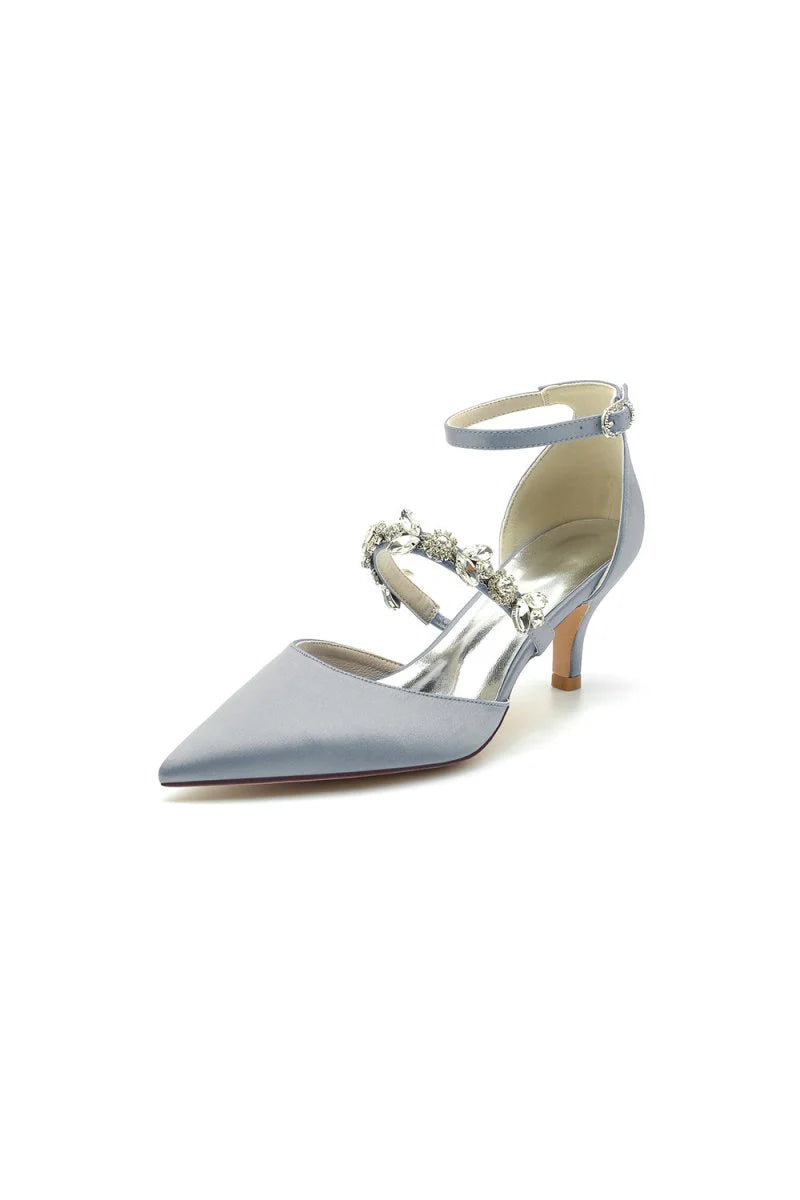 Pointed Toe Rhinestone Ankle Straps High Heels