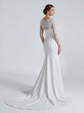 Mermaid White Lace Appliques Beaded Wedding Dress