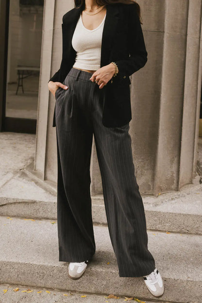 Reese Striped Slacks in Charcoal FINAL SALE