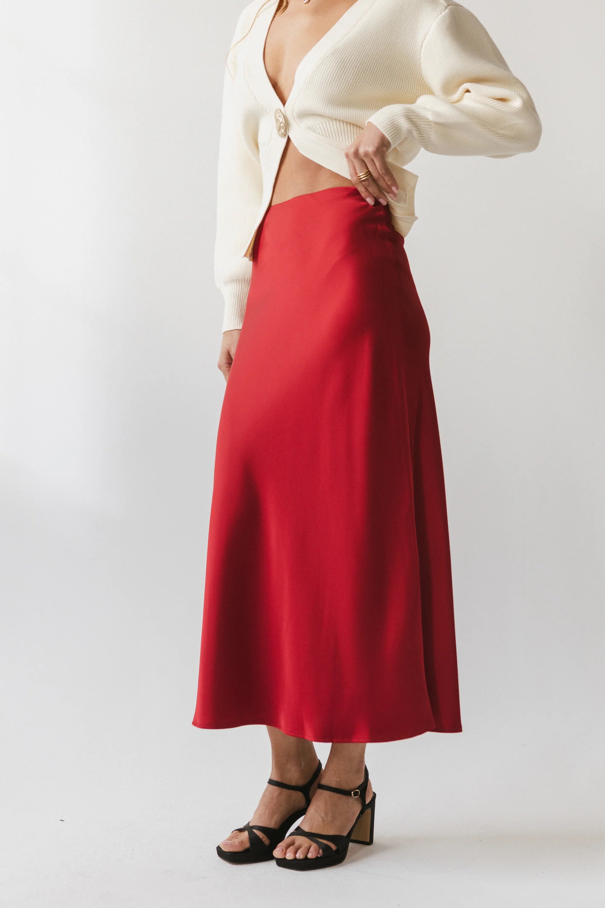 Tory Satin Maxi Skirt in Red Brown
