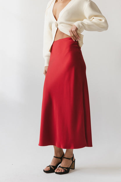 Tory Satin Maxi Skirt in Red Brown