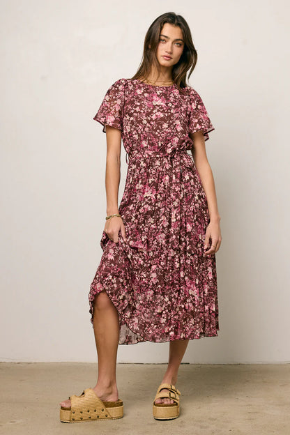 Mary Anne Floral Midi Dress in Brown FINAL SALE