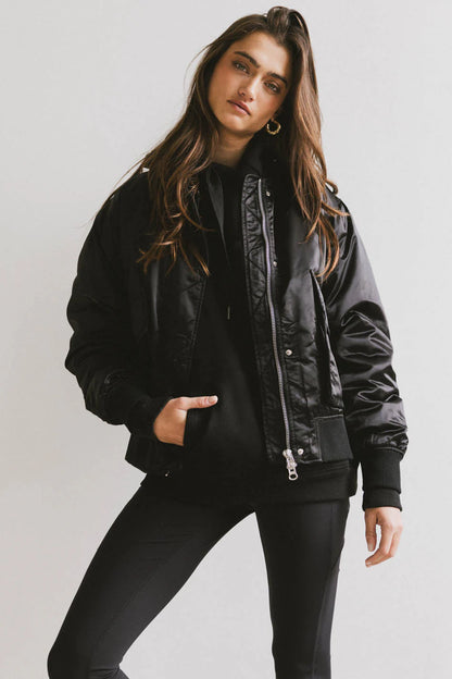 Rylee Satin Bomber Jacket in Black FINAL SALE