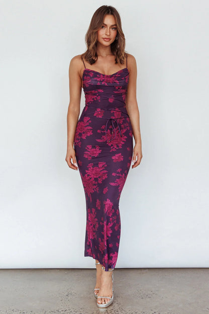 Moana Floral Maxi Dress Grape