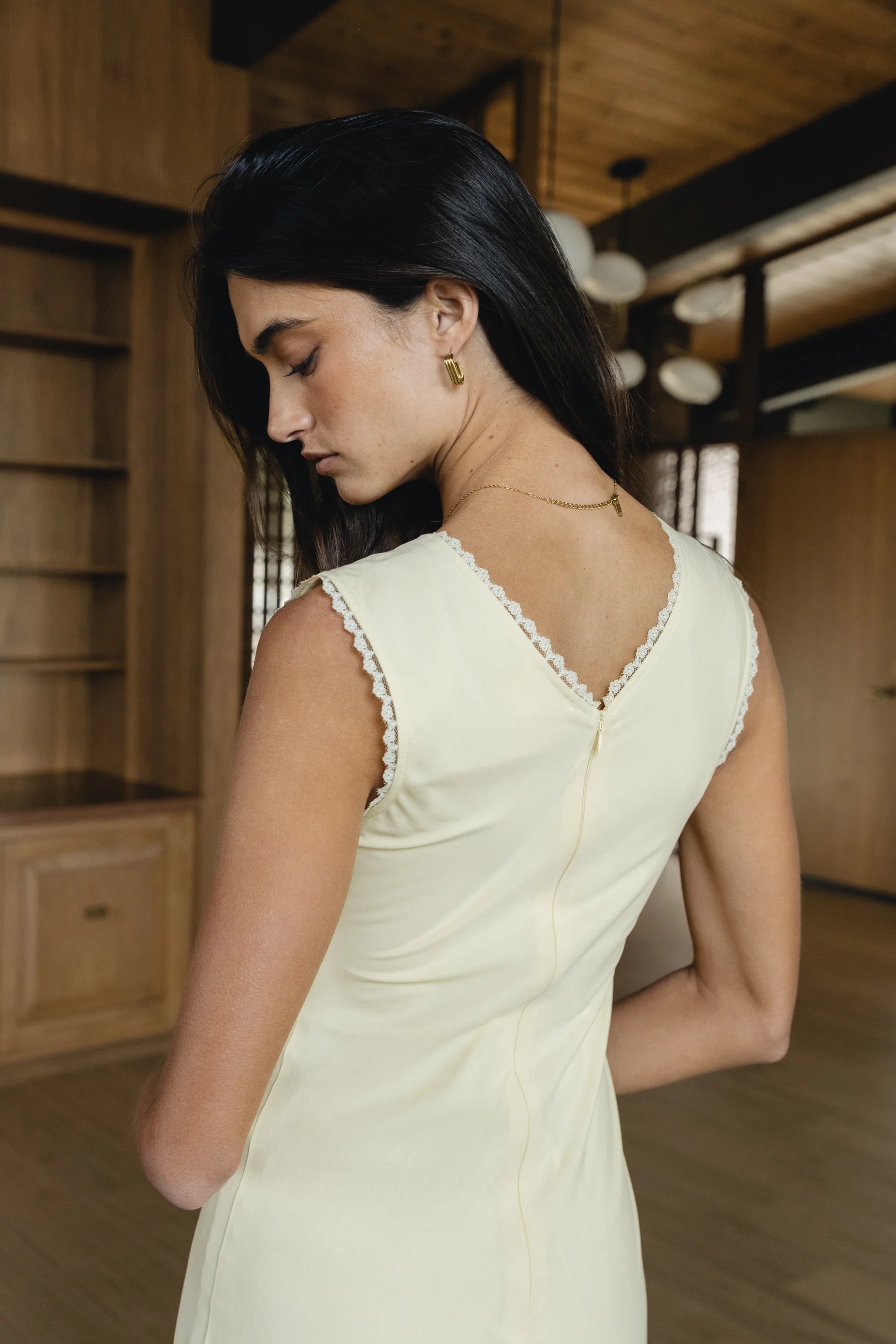 Hailey Lace Trim Maxi Dress in Yellow
