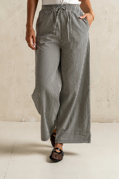 Ada Gingham Wide Leg Pants in Black FINAL SALE