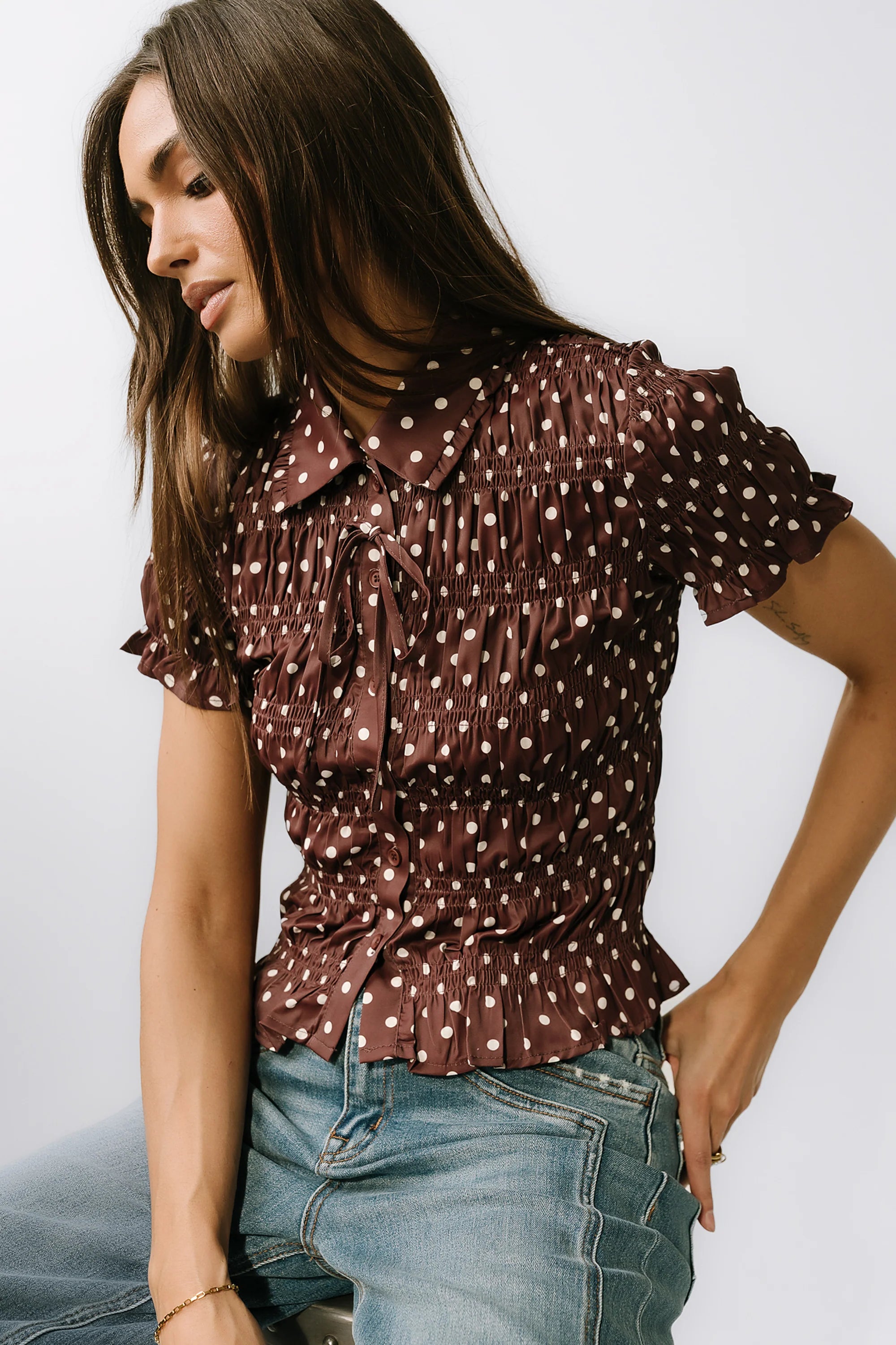 Kreyton Polka Dot Blouse in Dark Brown
