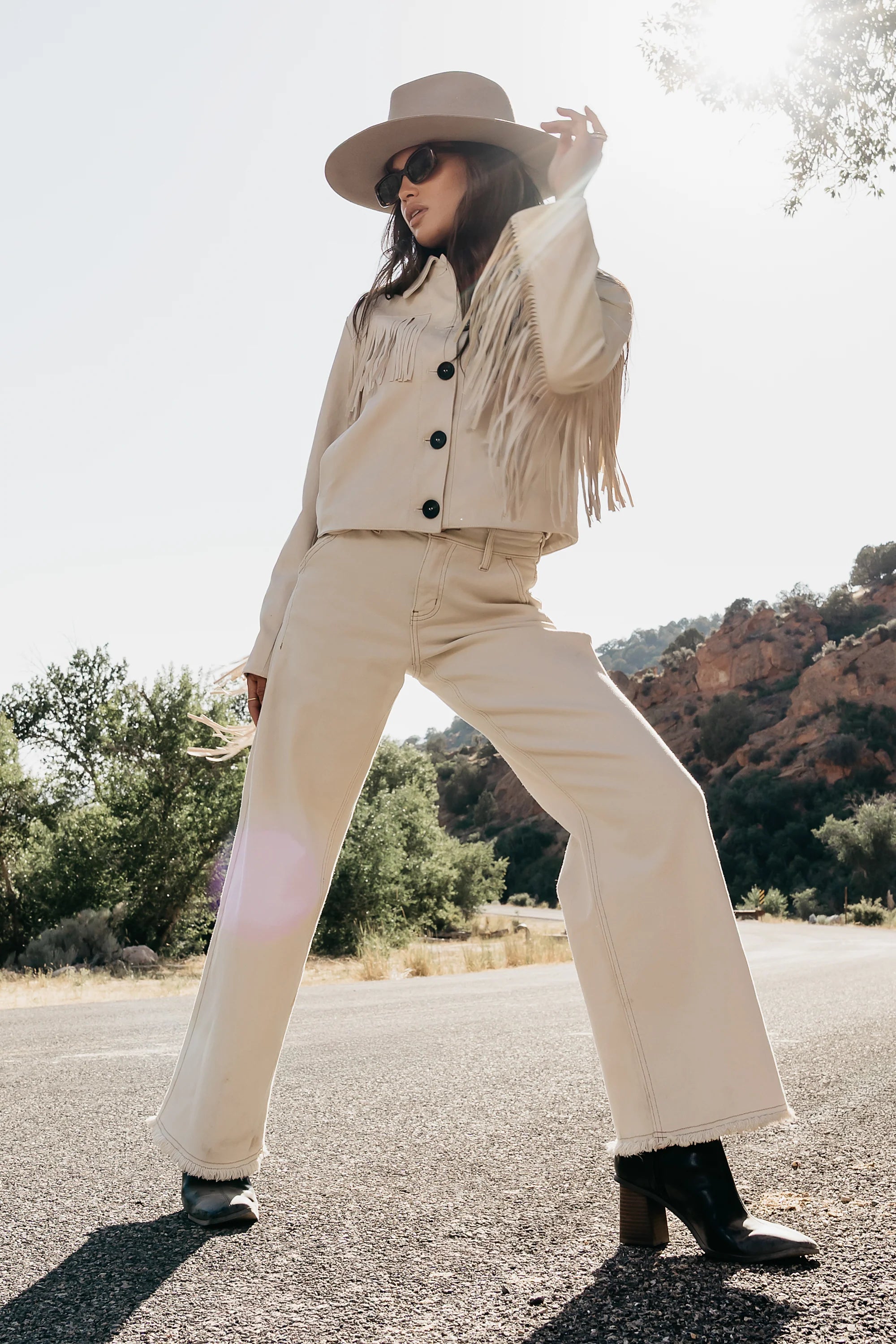 Bridget Fringe Jacket in Bone