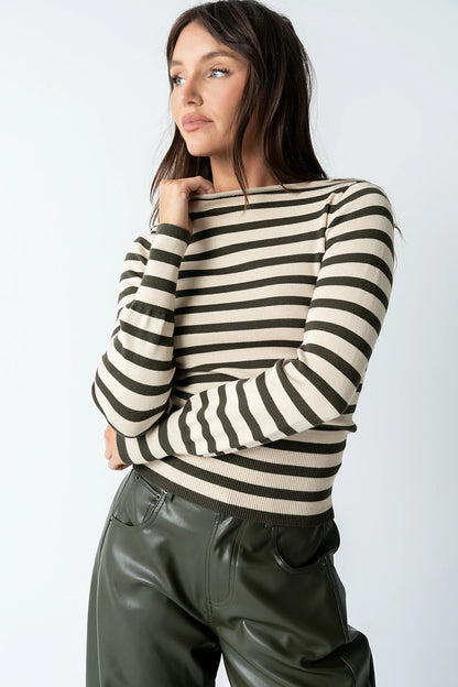 Waldorf Striped Top in Olive