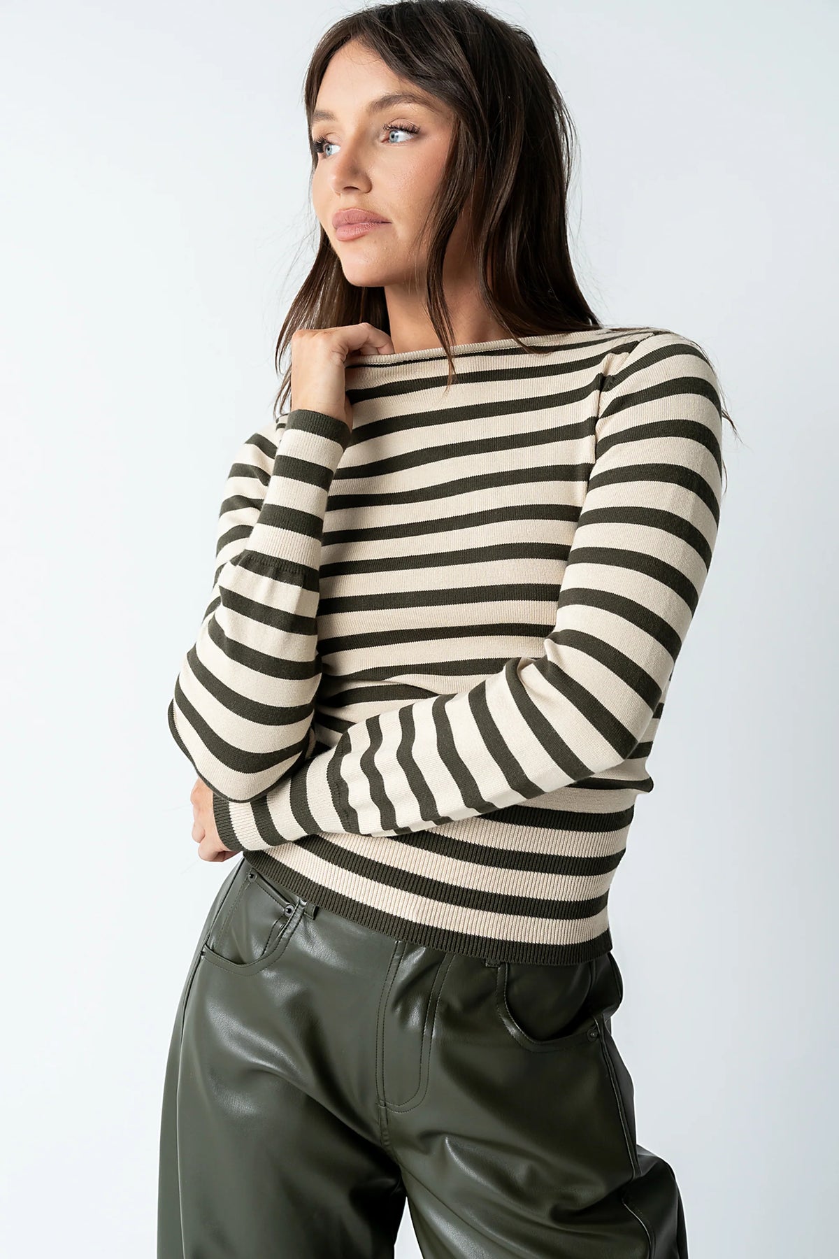 Waldorf Striped Top in Olive