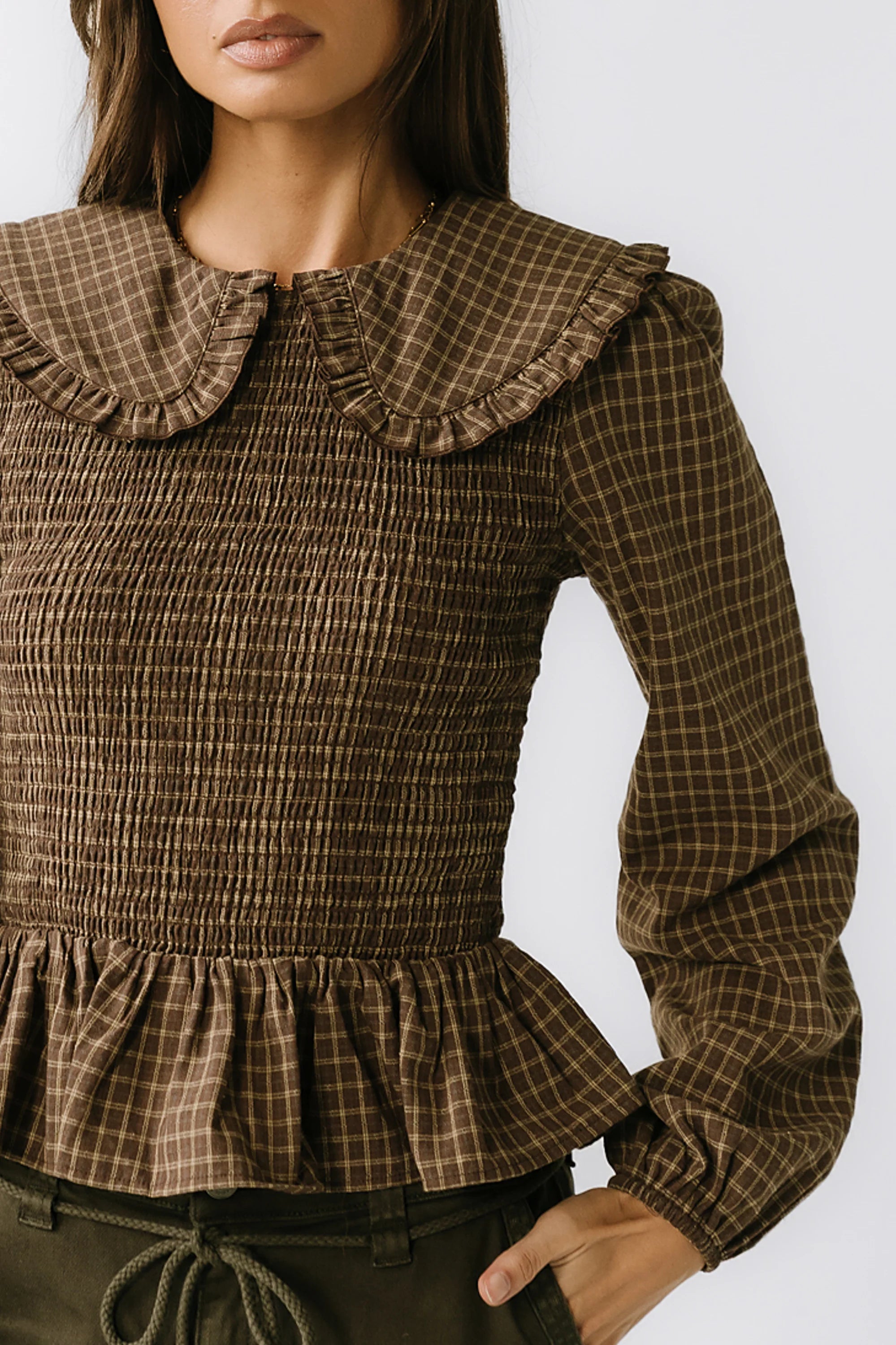 Kristy Smocked Blouse in Brown
