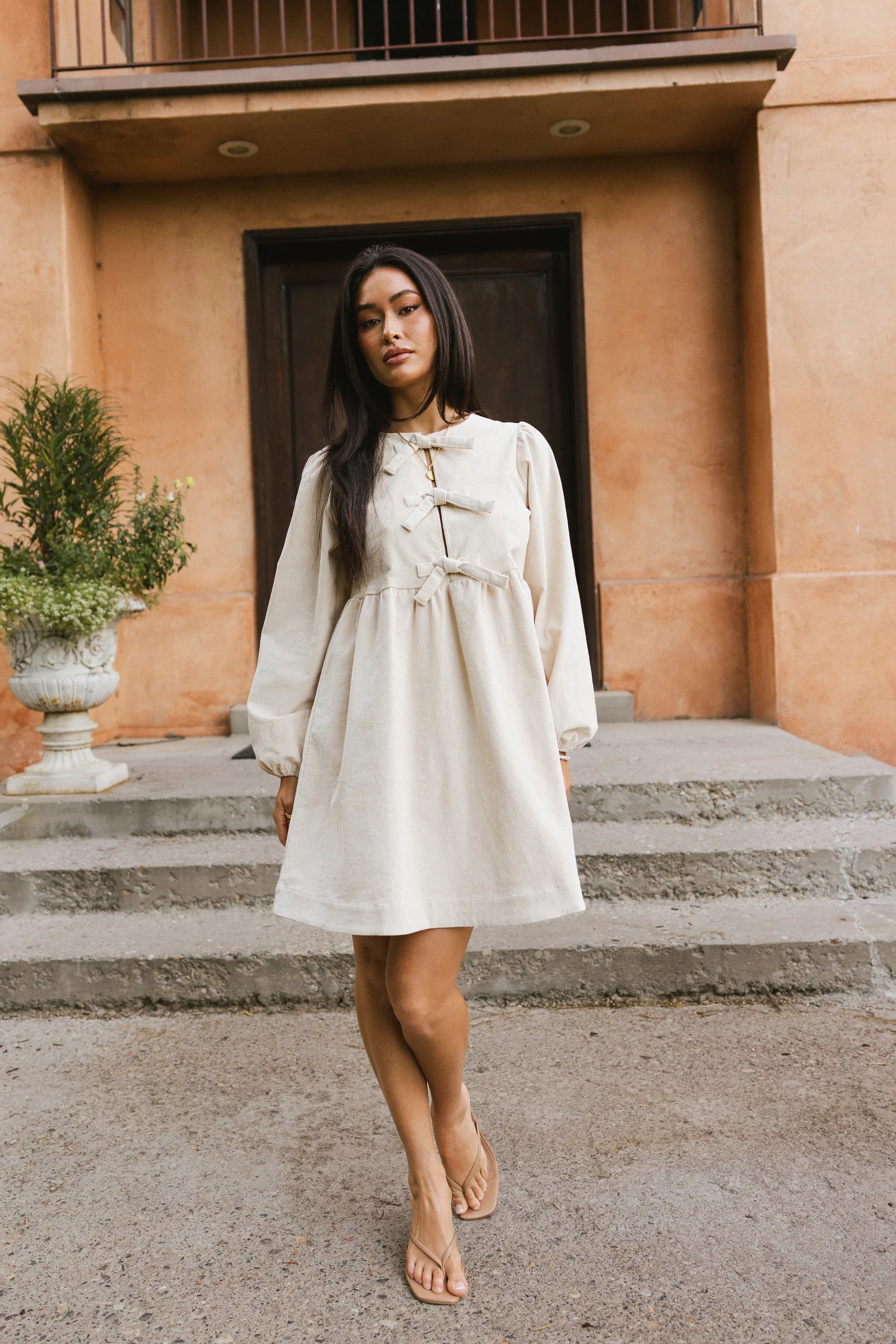 Tyler Peplum Mini Dress in Ivory Corduroy FINAL SALE