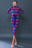 SWEATER WEATHER MIDI DRESS BLUE FUCHSIA STRIPE