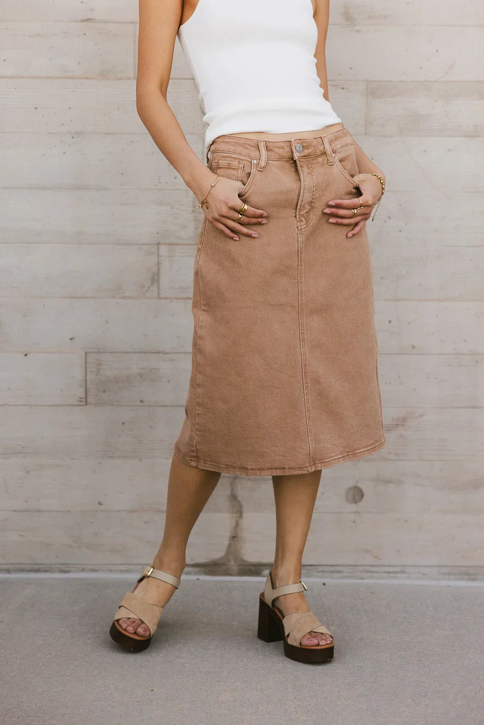 Jordan Denim Skirt in Tan FINAL SALE